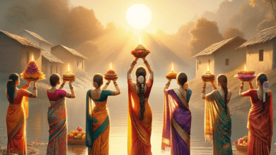 women worshipping sun on occasion of chhath